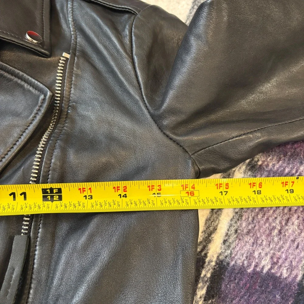 Vtg Lord & Taylor Women's Lamb Leather Biker Jacket Black Sz XS Moto Zipper - Picture 7 of 9